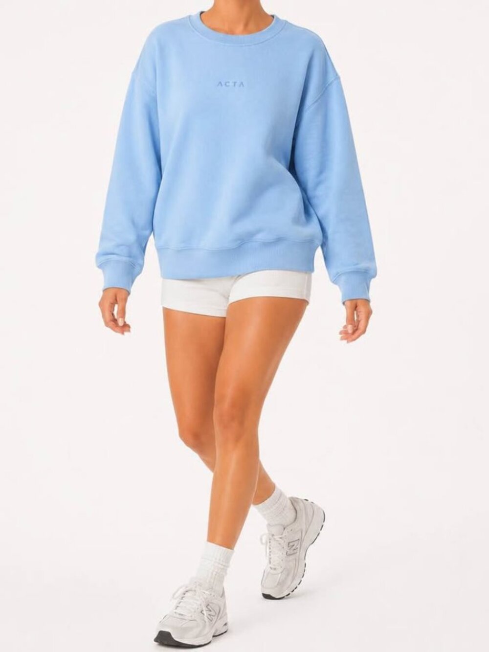 ACTA Oversized Crewneck Elevated Basic Soft Girl Light Blue Sweatshrit [size S]